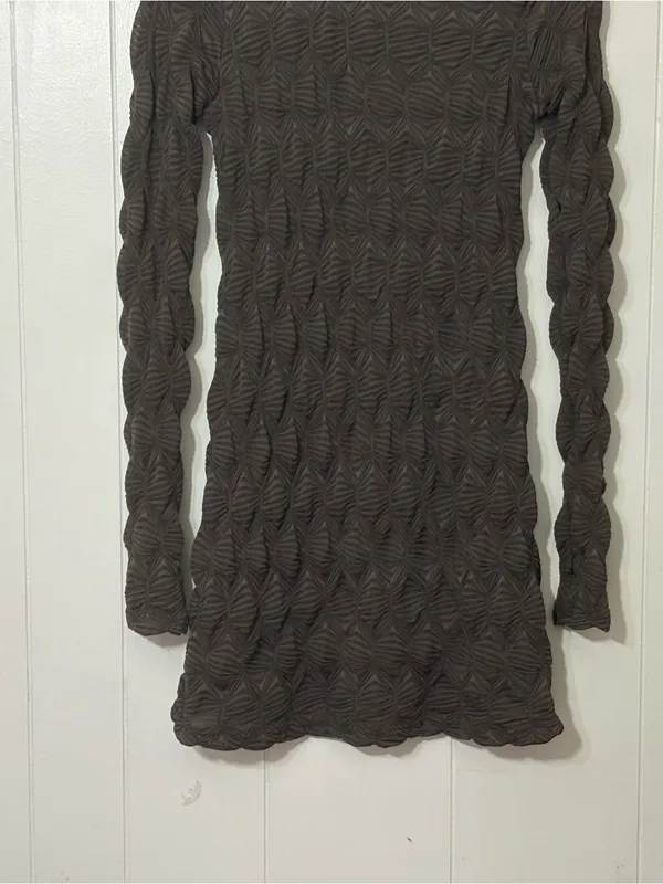 Free People Paulie Textured Open Back Mini Dress Brown M Bodycon Long Sleeve - Image 5