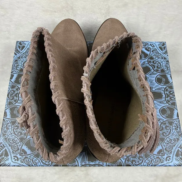 Extrafine Sugar Rachel Taupe Suede Western Fringe Ankle Booties Womens 9.5 - Image 3