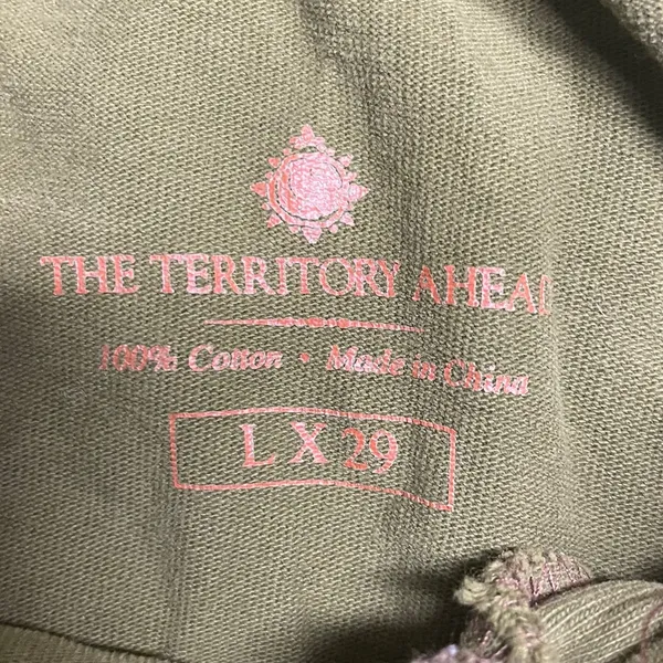 The Territory Ahead Olive Green Cotton Lounge Pants LX 29 Drawstring Wide Leg - Image 3
