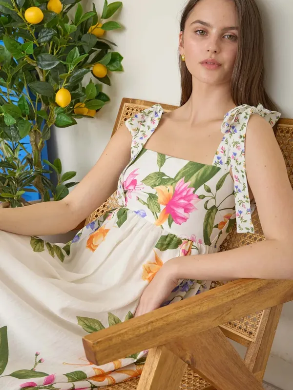 NWT Blu Pepper Off White Floral Tie Strap Empire Waist Midi Dress – Large - Image 5