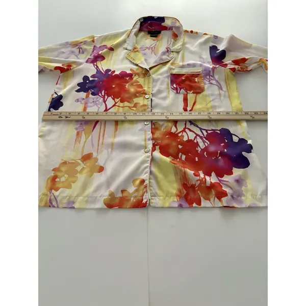 Natori Pajama Top Womens Medium Multicolor Floral Lounge Silky Button Up - Image 9