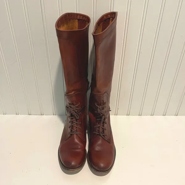 Frye Melissa Tall Lace Boots Women 7.5 Brown Leather Equestrian Riding Combat - Image 4