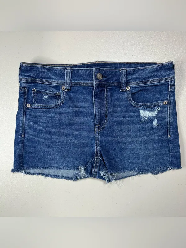 American Eagle Outfitters Blue Distressed Kick-bootcut Jean cut-off legs Shorts - Image 2