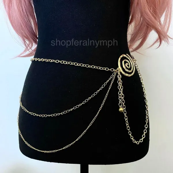 Gold Y2K Spiral Swirl Draped Layered Chain Belt, Fits 16-44 Inches, X7GA1405 - Image 3