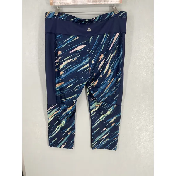 Tek Gear Womens Capri Leggings Abstract Brushstroke Mesh Panels Navy Blue 1X - Image 3