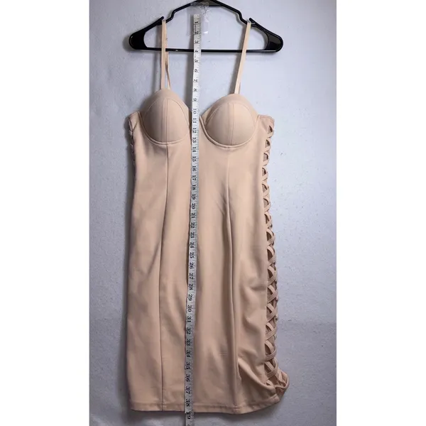 Forever 21 Womens Beige Bustier Bodycon Mini Dress Lattice Side Detail Size L - Image 8
