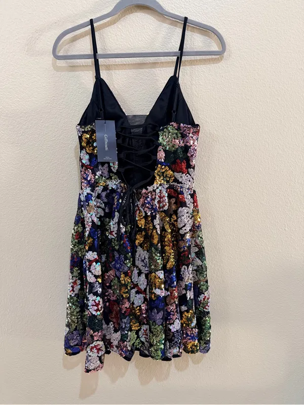 NWT Giffniseti Sequin Floral Mini Dress Size M Lace Up Back Party - Image 3