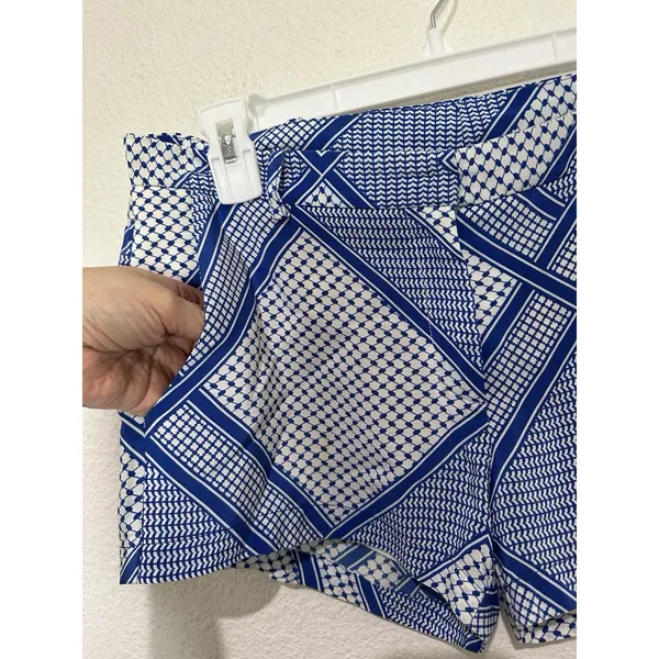 Amanda Uprichard Blue White Geometric Pattern Silk Shorts Women's Size S - Image 4