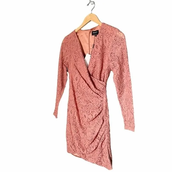 NWT Bardot Isla Dress Sz Small Copper Rose Lace Ruched Long Sleeve Mini Cocktail - Image 2