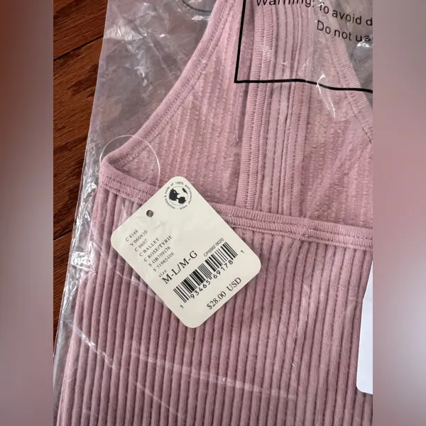 Free People Ribbed Pink V-Neck Tank Top M - Image 3