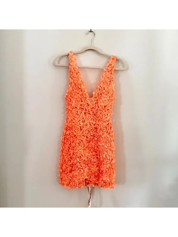 House of CB Faena Sorbet Plunge Floral Appliqué Mini Dress - Image 4