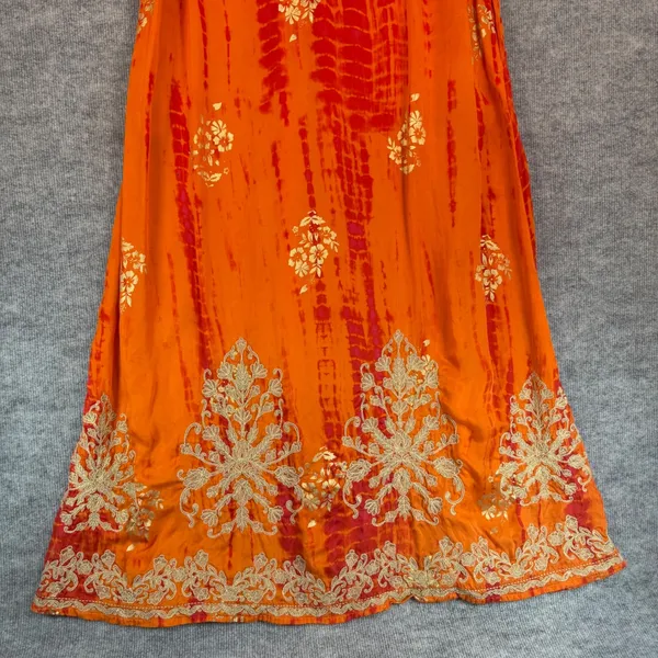 Soft Surroundings Size-L Maxi Dress Orange Tie Dye Metallic Gold Embroidered - Image 11
