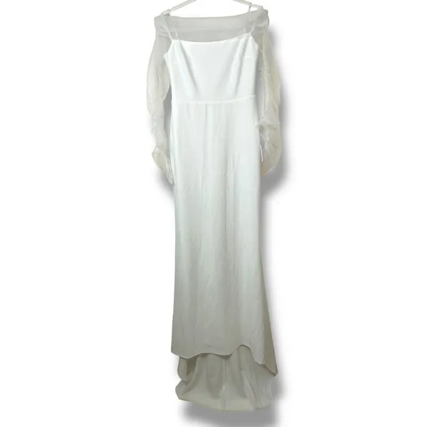 NEW Lulus Bridal Beautifully Beloved White Mesh Off-the-Shoulder Gown Maxi Dress - Image 5