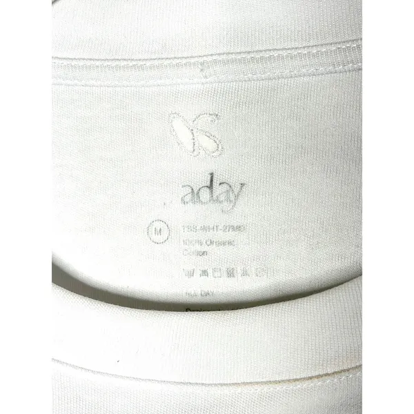 ADAY All Day Long Sleeve White Crew Neck Shirt Organic Cotton Size M - Image 5