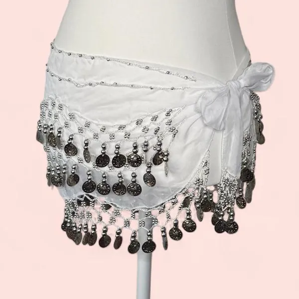 Belly Dancing Hip Scarf Wrap Skirt White - Image 3