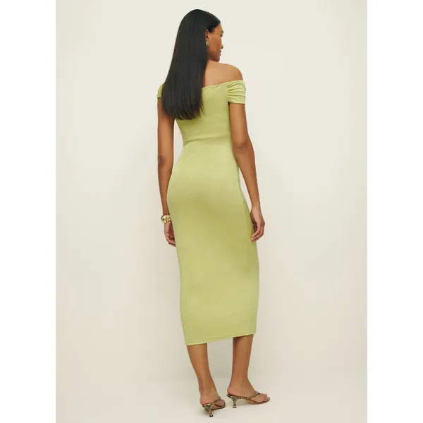 Reformation NWT Jamen Lime Squeeze One Shoulder‎ Knit Maxi Dress Size L - Image 2