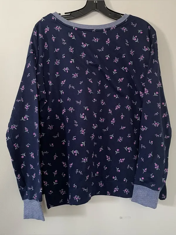 Lauren Ralph Lauren Floral Pajama Top Women Large Navy Blue Feminine Cottagecore - Image 2