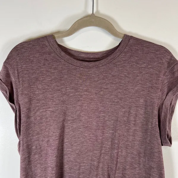 Lululemon‎ Open Back Split Hem Workout Top Heathered Plum Purple Short Sleeve - Image 2
