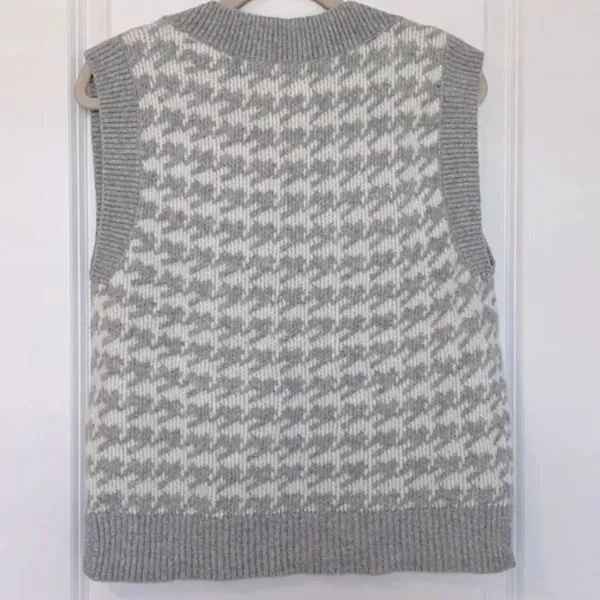 Abercrombie Houndstooth Sweater Vest Gray Preppy Golfcore V Neck Knit Size S - Image 13