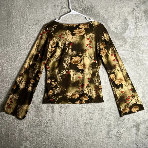 Vintage Y2K Ruched Blouse Boho Fairy Grunge‎ Long Flare Sleeve Indie Sleaze Med - Image 4
