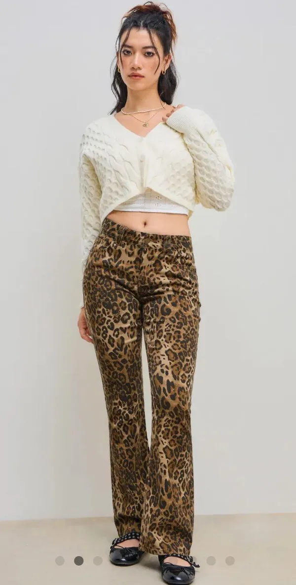 Leopard Print Flare Jeans Multi Size 4 - Image 2