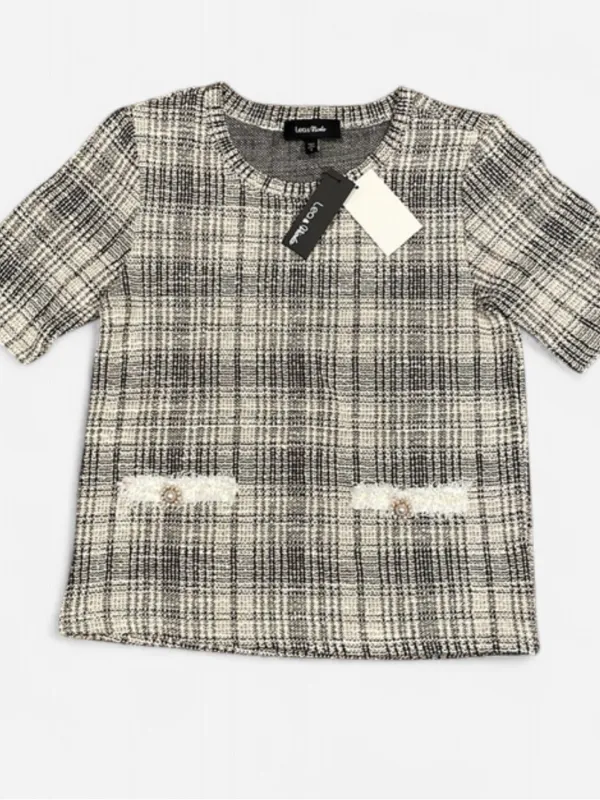 Designer Lea & Viola Tweed Top with Pearl Details Size Small Retail 110$ NWT - Image 2
