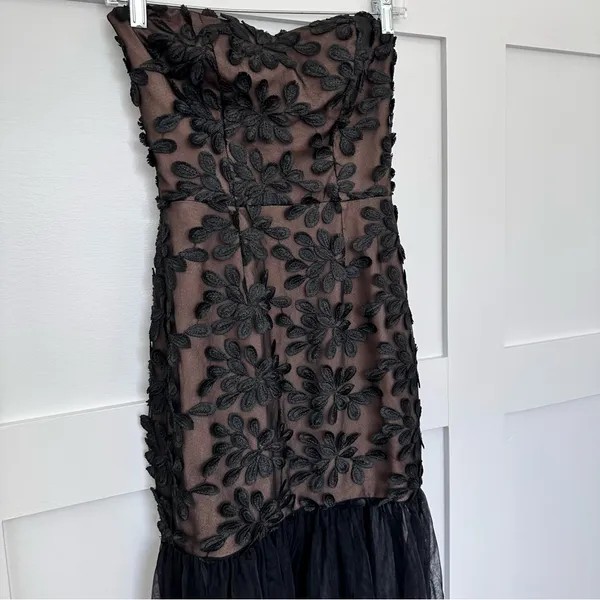 Dress the Population Strapless Black Floral Mesh Formal Gown Dress - Image 6