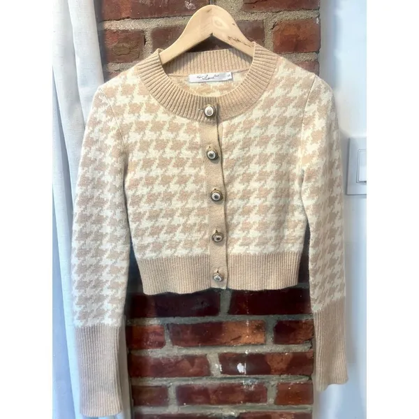 Preppy Houndstooth Cropped Cardigan & Cami Set Y2K Collegiate Small - Image 5