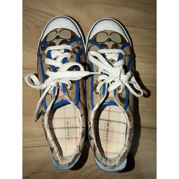 COACH Barrett Signature Canvas Sneakers Women's Size 7.5 Brown Khaki Blue L - Image 5