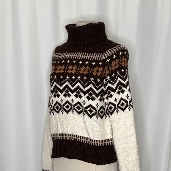 AMERICAN EAGLE‎ Fairisle Snowdrift Turtleneck Sweater Cropped Fair Isle Small - Image 6