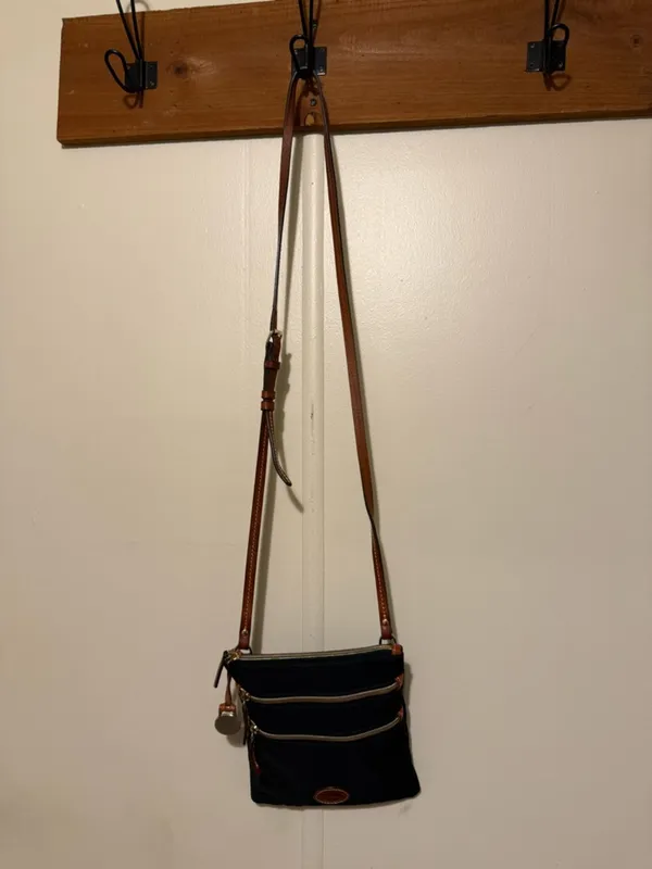 Dooney & Bourke Black Nylon Crossbody with Brown Leather Trim and Gold Hardware - Image 2