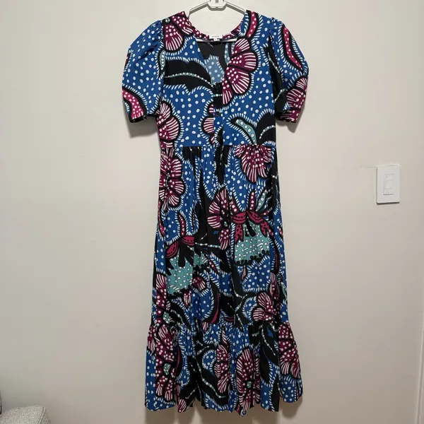 Rhode Nisha Puff-Sleeve Cotton-Poplin Midi Dress Size XS - Image 4