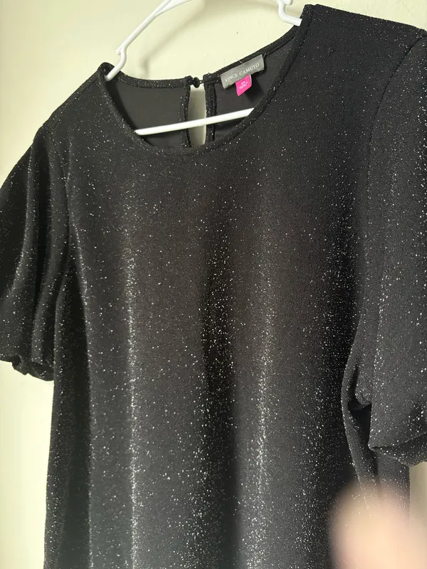 Vince camuto black sparkle puff-sleeve Blouse XL - Image 5