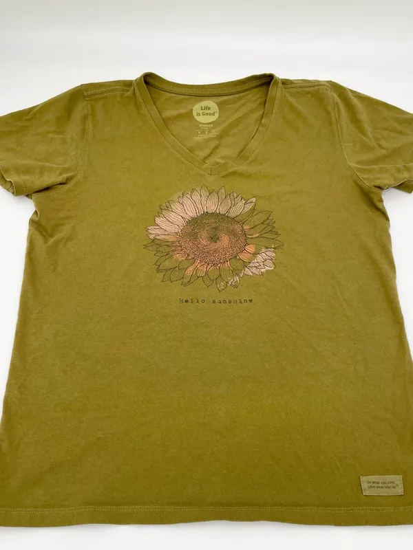 Life is Good Women's Classic Fit Tee Size Small Hello Sunshine Sunflower Cotton - Image 3