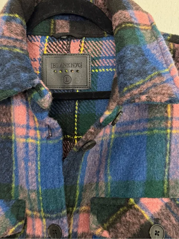 Blank NYC The Comeback Plaid Long Button Coat Large - Image 3