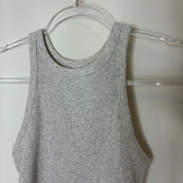 UNIQLO Light Gray Ribbed Knit High Neck Tank Top Cotton Spandex Womens Medium - Image 2