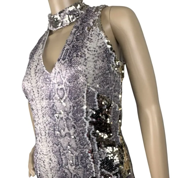Fab'rik Bodycon Sequins Snakeskin Mini‎ Dress Sz S Cocktail Party Club Sexy Date - Image 2