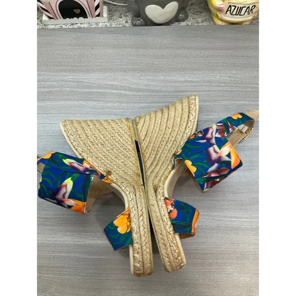 Nwot Qupid Florl Navy Blue‎ And Orange Espadrilles Wedge Sandals - Image 4