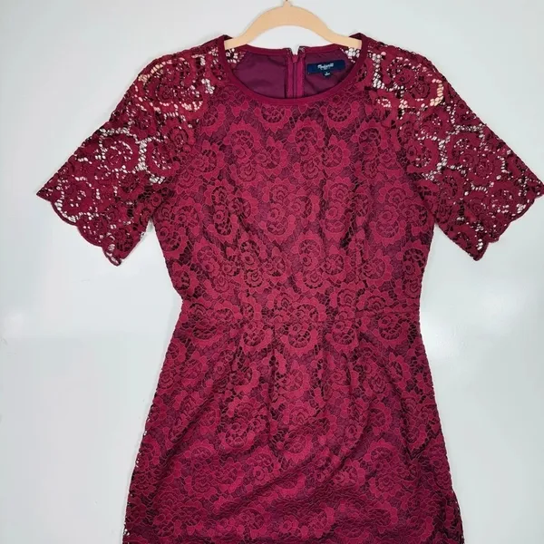 Madewell Lace Magnolia Shift Mini‎ Dress Burgundy Size 4 - Image 4