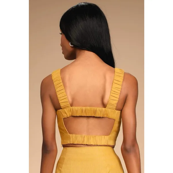 Lulus 100% Linen “Caught in Cannes" Mustard Cutout Cropped Tank Top Sz M Indie - Image 3