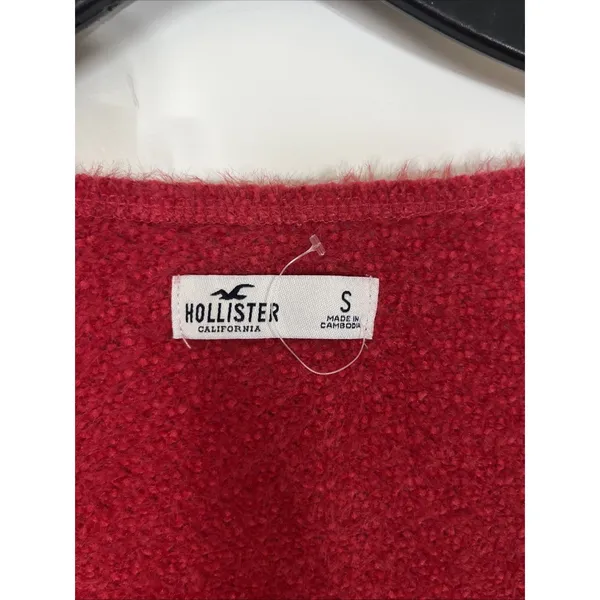 Hollister Wrap Eyelash Crop Sweater Size Small Red Fuzzy Cozy Y2K - Image 4