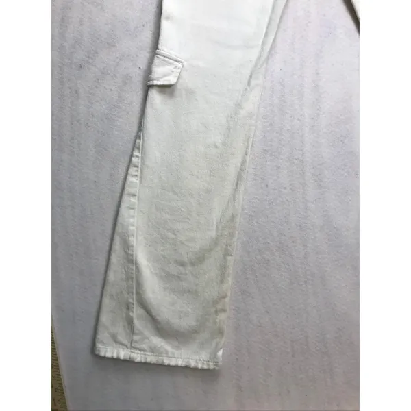 Zara White Flare Wide Leg Cargo Jeans Womens Size 2 High Rise 100%‎ Cotton - Image 9