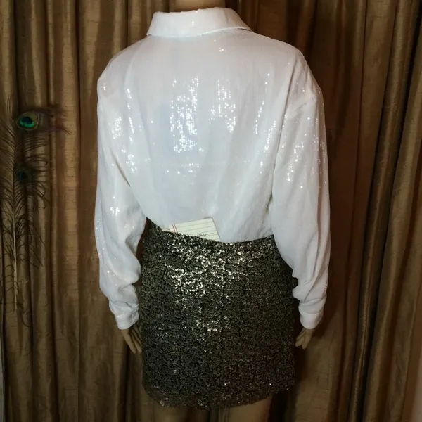 Native Rose Women's Festive Festival Bronze Sequin Mini Skirt-Sheer @Hem-Size 10 - Image 10