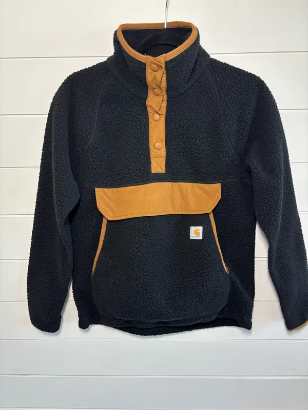 Carhartt Quarter Snap Fleece Pullover Black Tan Relaxed Fit Teddy Jacket size XS - Image 2