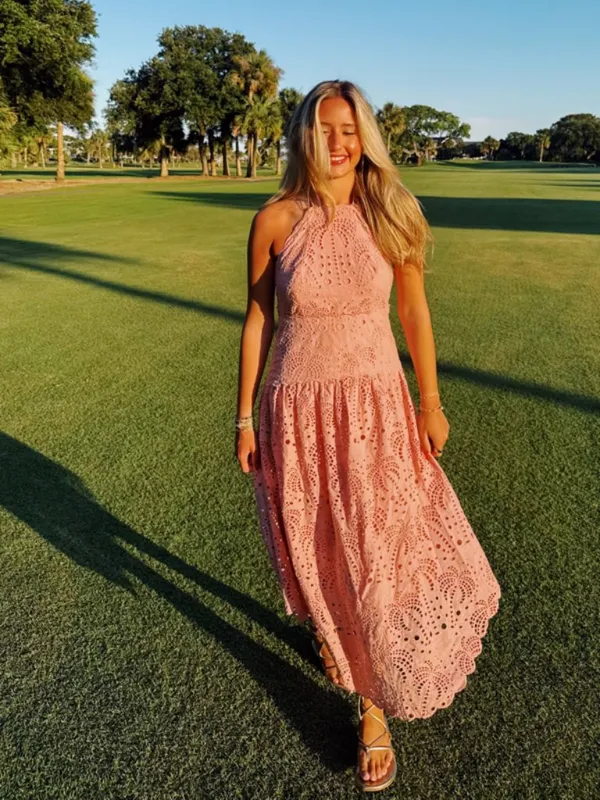 FARM RIO Blush Eyelet Midi Dress in Pink Size X-Small - Image 3