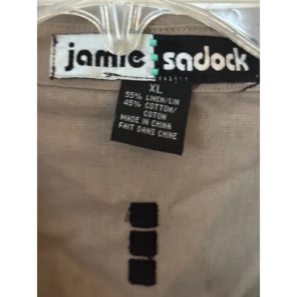 Jamie Sadock Womens XL Tan Linen Cotton Button Down Shirt Zip Pockets Utility - Image 3