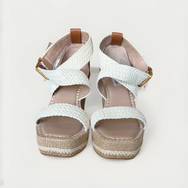 Steve Madden Calico Espadrille Wedge Sandals Beige Crochet Platform Size 11 NWOB - Image 8