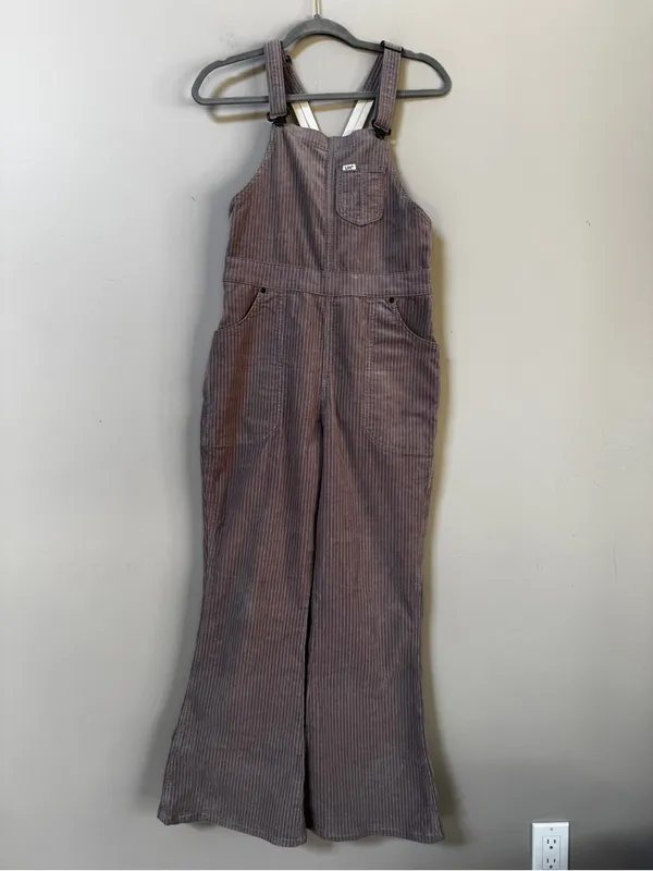 Free People X Lee Vintage Factory Flare Corduroy Overalls mauve Sz Medium - Image 6