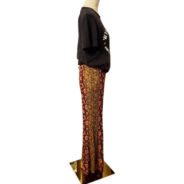 Free People Bali Wide Leg Flare Pants Wine Floral Patchwork Boho Size S - Image 2