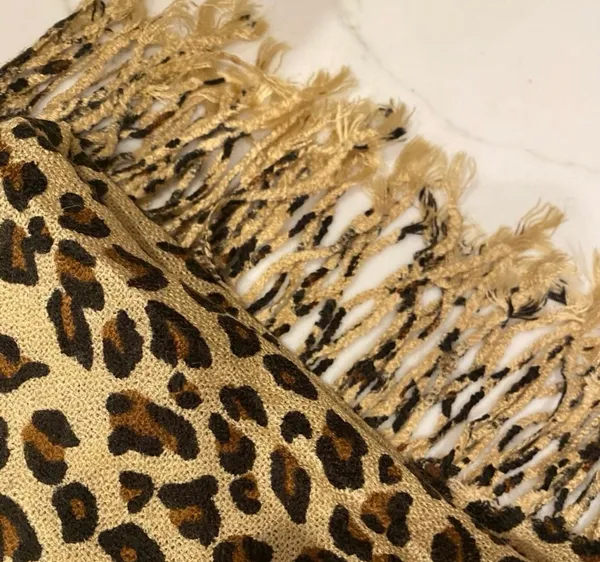 NWOT Leopard Lightweight Wrap Scarf Brown Tan Black Fringe Mob Wife - Image 3